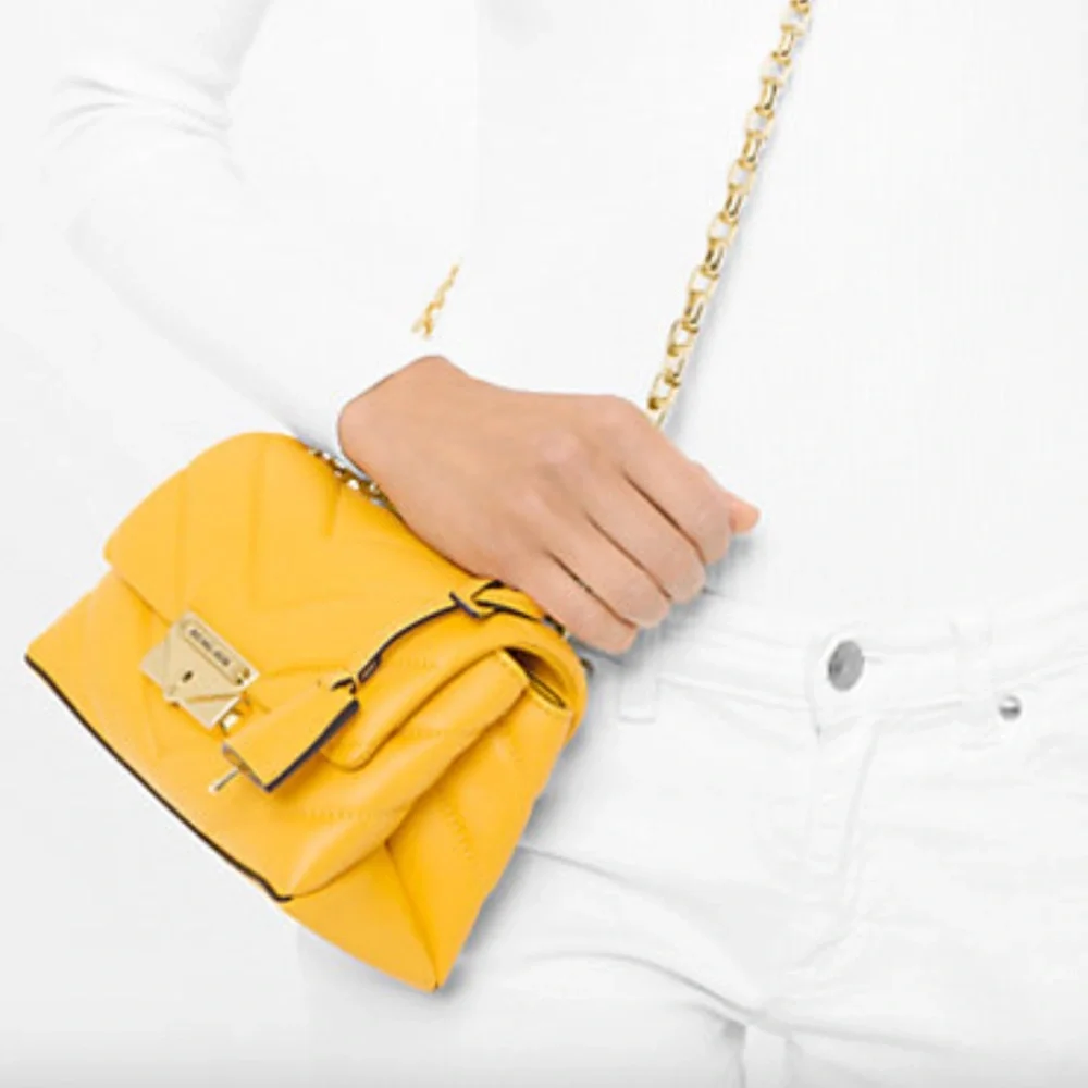 Michael Kors Cece Sunflower Yellow Quilted Leather Small Crossbody Bag NWT - Picture 2 of 11